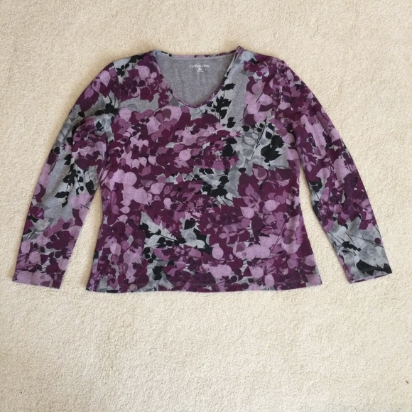 Croft & Barrow Floral Long Sleeve Top, Petite Medium - Picture 2 of 5
